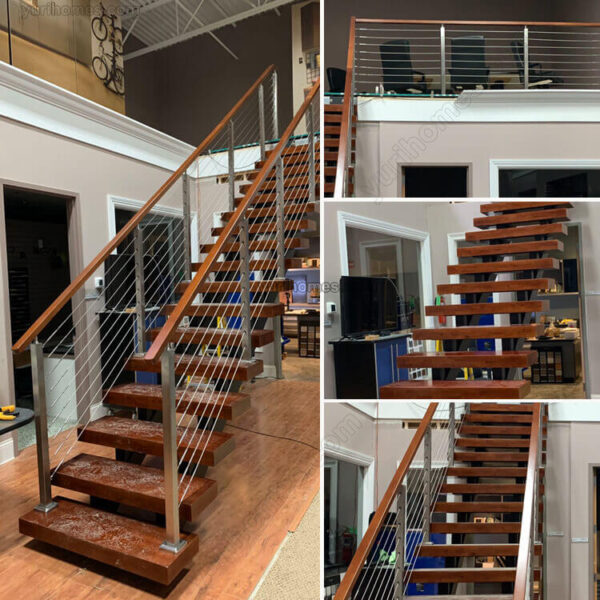 Double Stringer Staircase With Cable Railing - Yurihomes